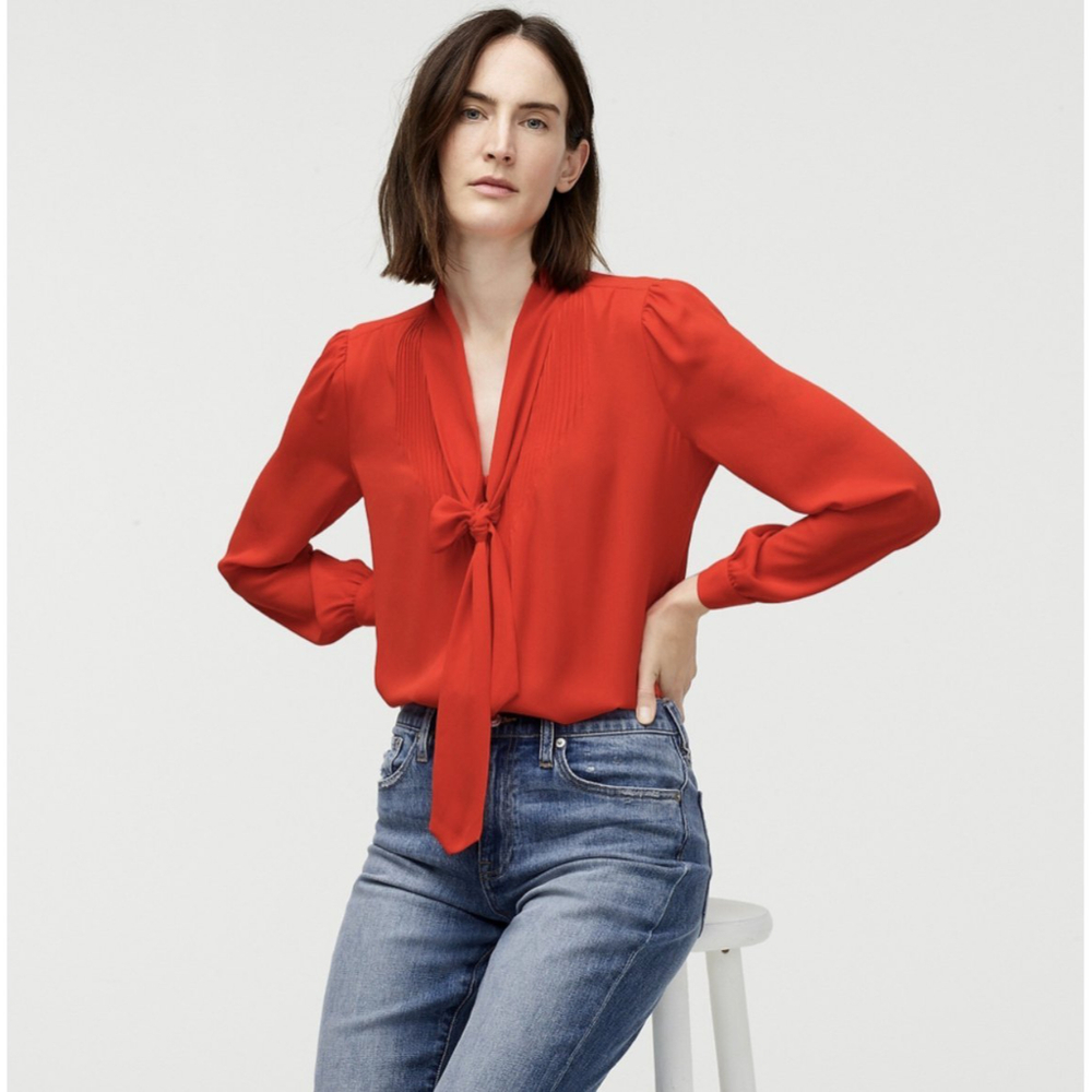 J.CREW Long Sleeve Tie Red Blouse